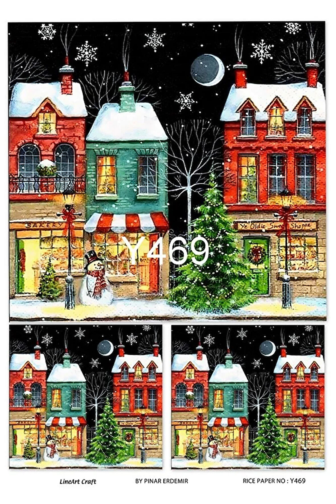 Y469 Kar, Ev, Manzara, At arabası, Kasaba Desenli Pirinç Dekopaj 30x42