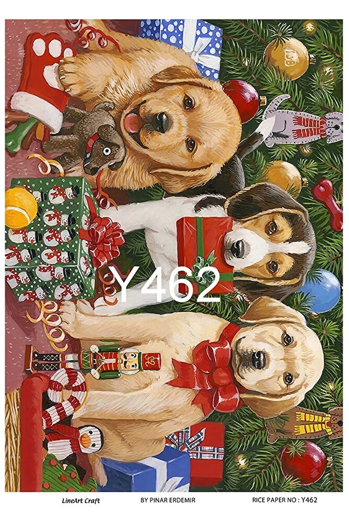 Y462 Yeniyıl, Köpek, Hediye Paketi Desenli Pirinç Dekopaj 30x42