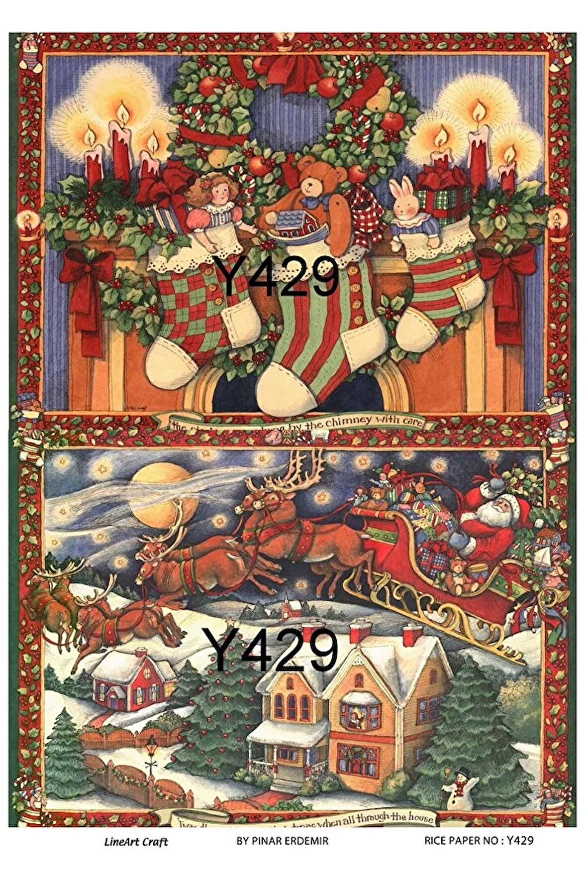 Y429 Karlı Evler, Şömine, Hediye, Noel Baba Desen Pirinç Dekopaj 30x42