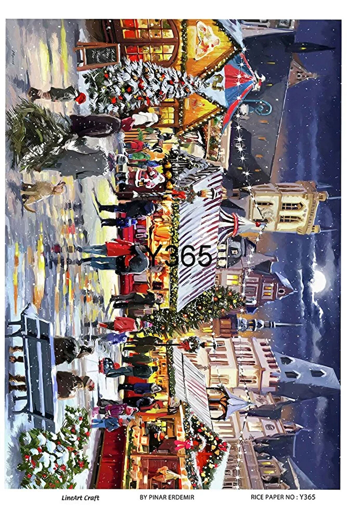 Y365 Yeniyıl, Kar, Kasaba, Manzara Desen Pirinç Dekopaj 30x42