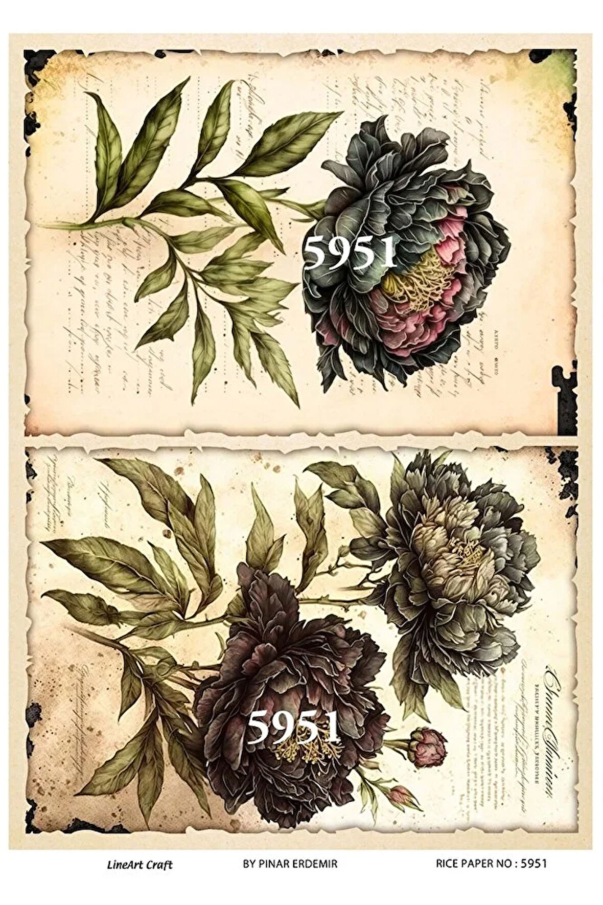 5951 Ortanca, Çiçek Desenli Pirinç Dekopaj 30x42