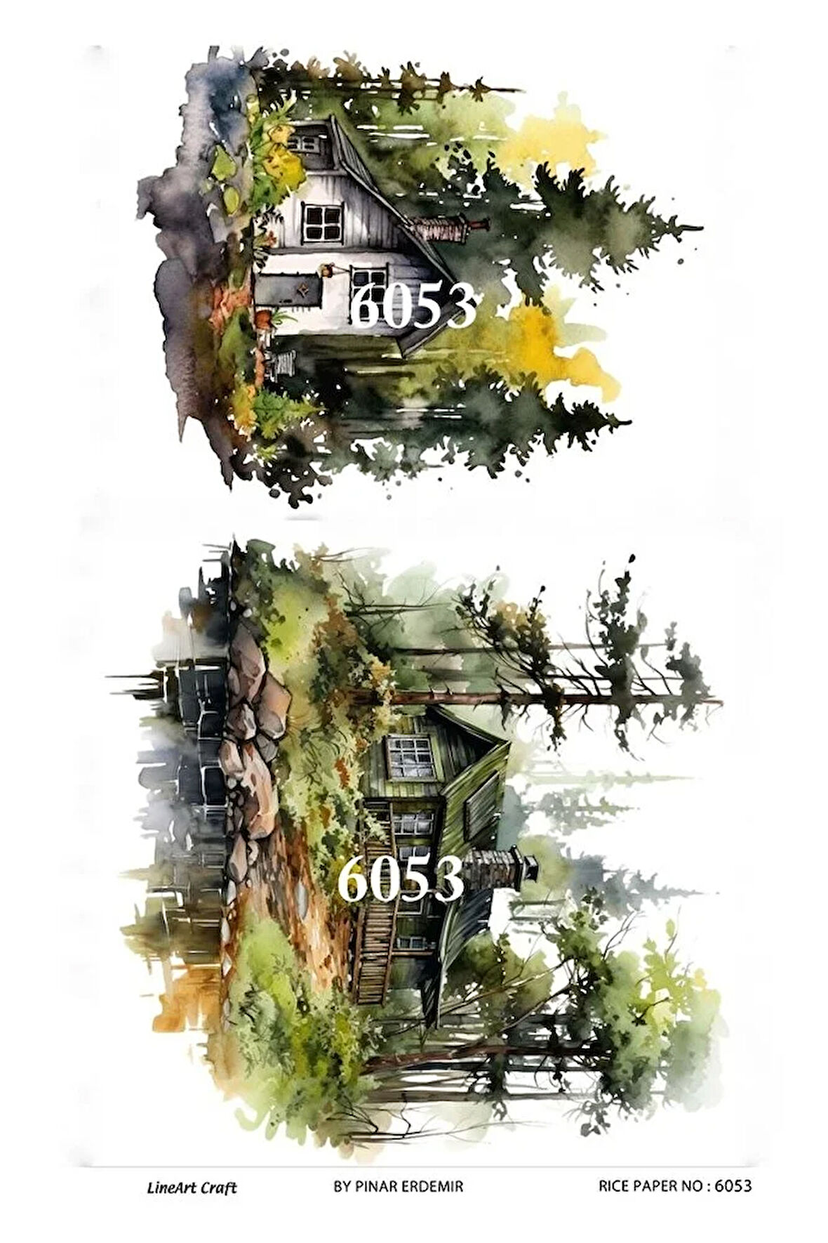 6053 Doğa, Manzara, Ağaç, Ev Desenli Pirinç Dekopaj 30x42