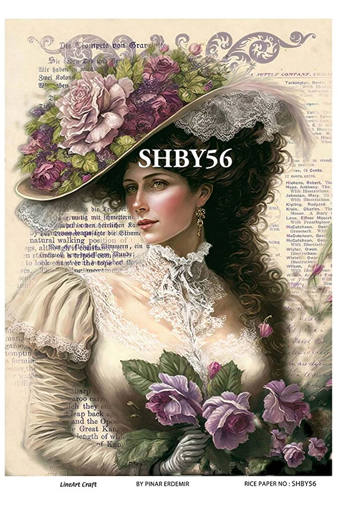 Shabby Serisi SHBY56 Shabby Chic, Kadın, Güller Pirinç Dekopaj 30x42