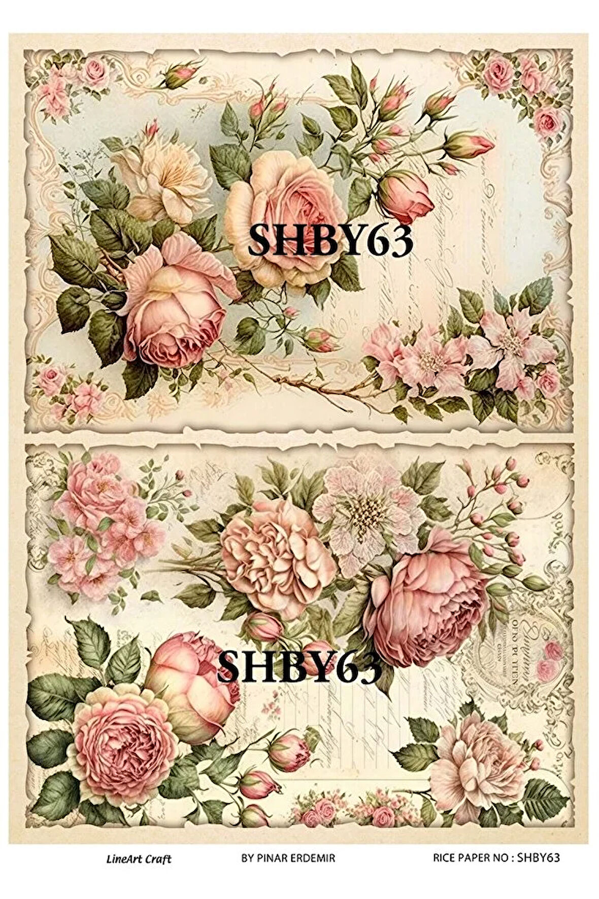 Shabby Serisi SHBY63 Shabby Chic, Güller Pirinç Dekopaj 30x42