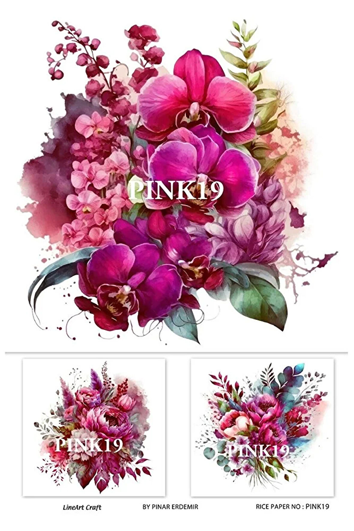 Pink Serisi PINK19 Pembe, Çiçek Desenli Pirinç Dekopaj 30x42