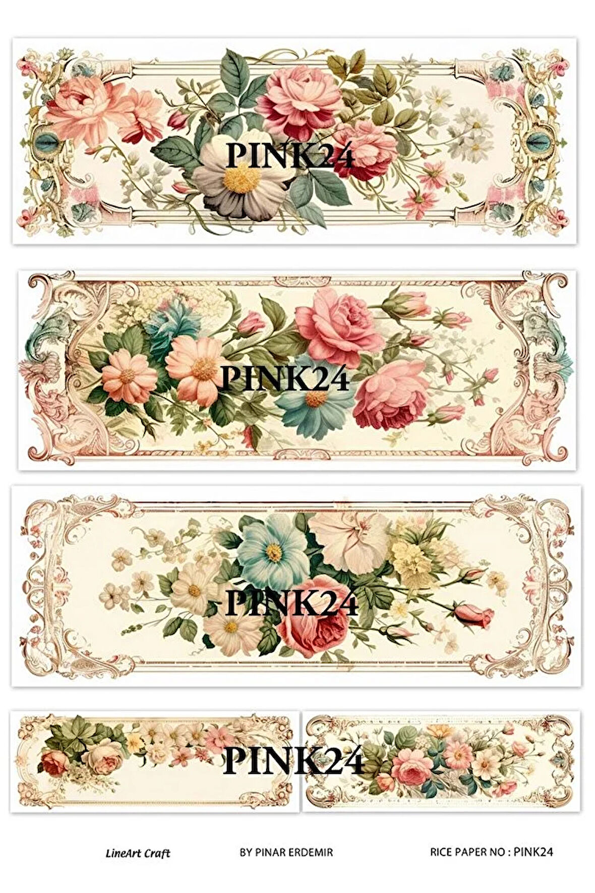 Pink Serisi PINK24 Pembe, Çiçek Desenli Pirinç Dekopaj 30x42