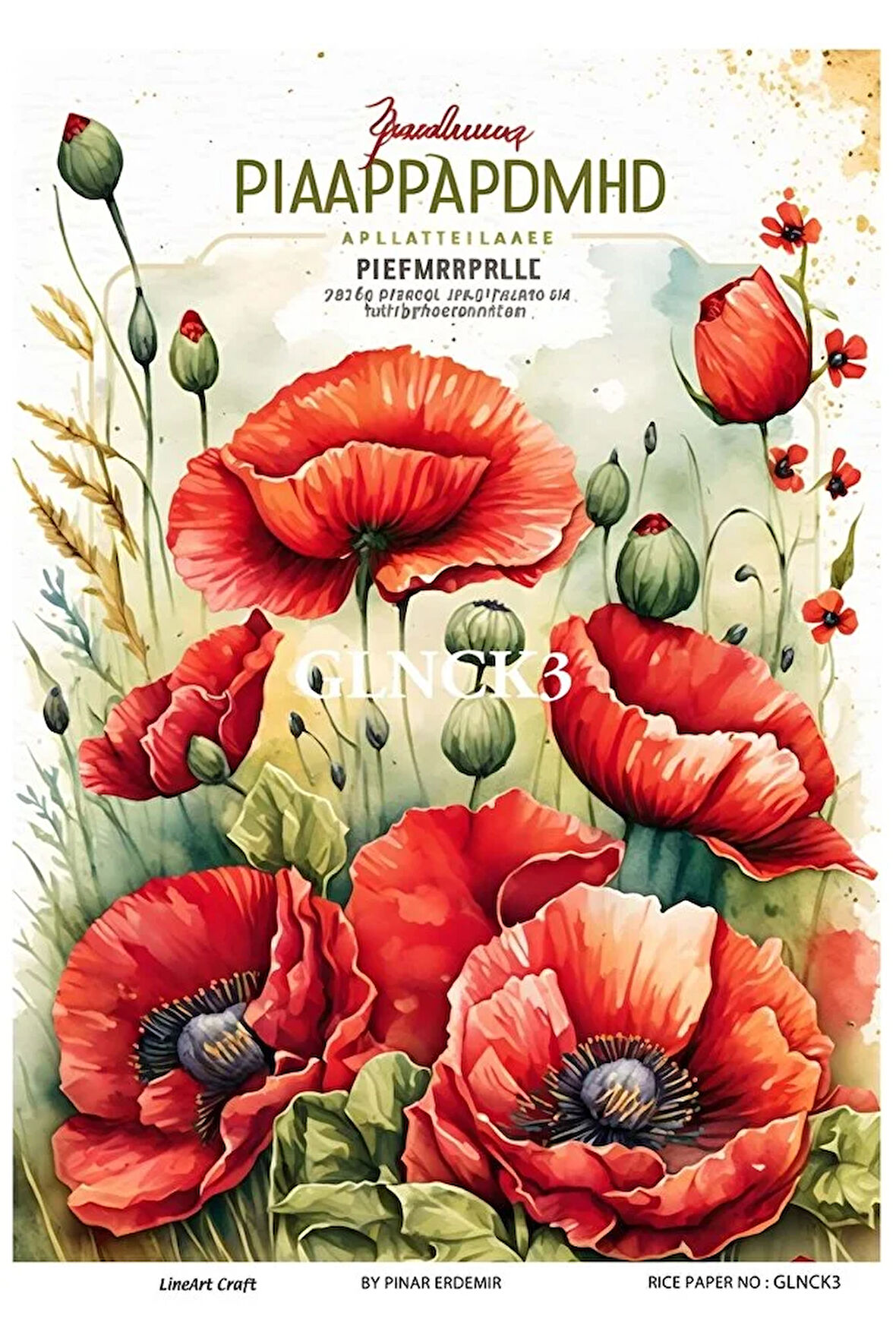 Gelincik Serisi GLNCK3 Gelincik, Çiçek, Kırmızı Desen Pirinç Dekopaj 30x42