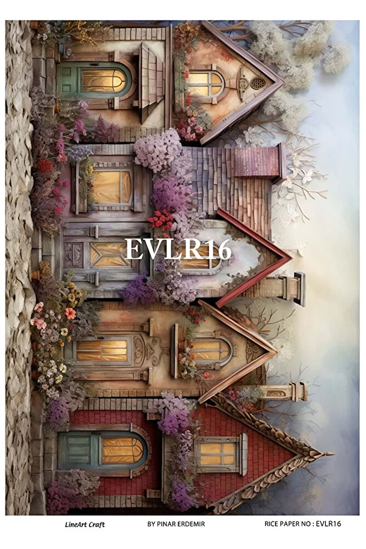 Evler Serisi Evler16 Renkli, Ev Desen Pirinç Dekopaj 30x42