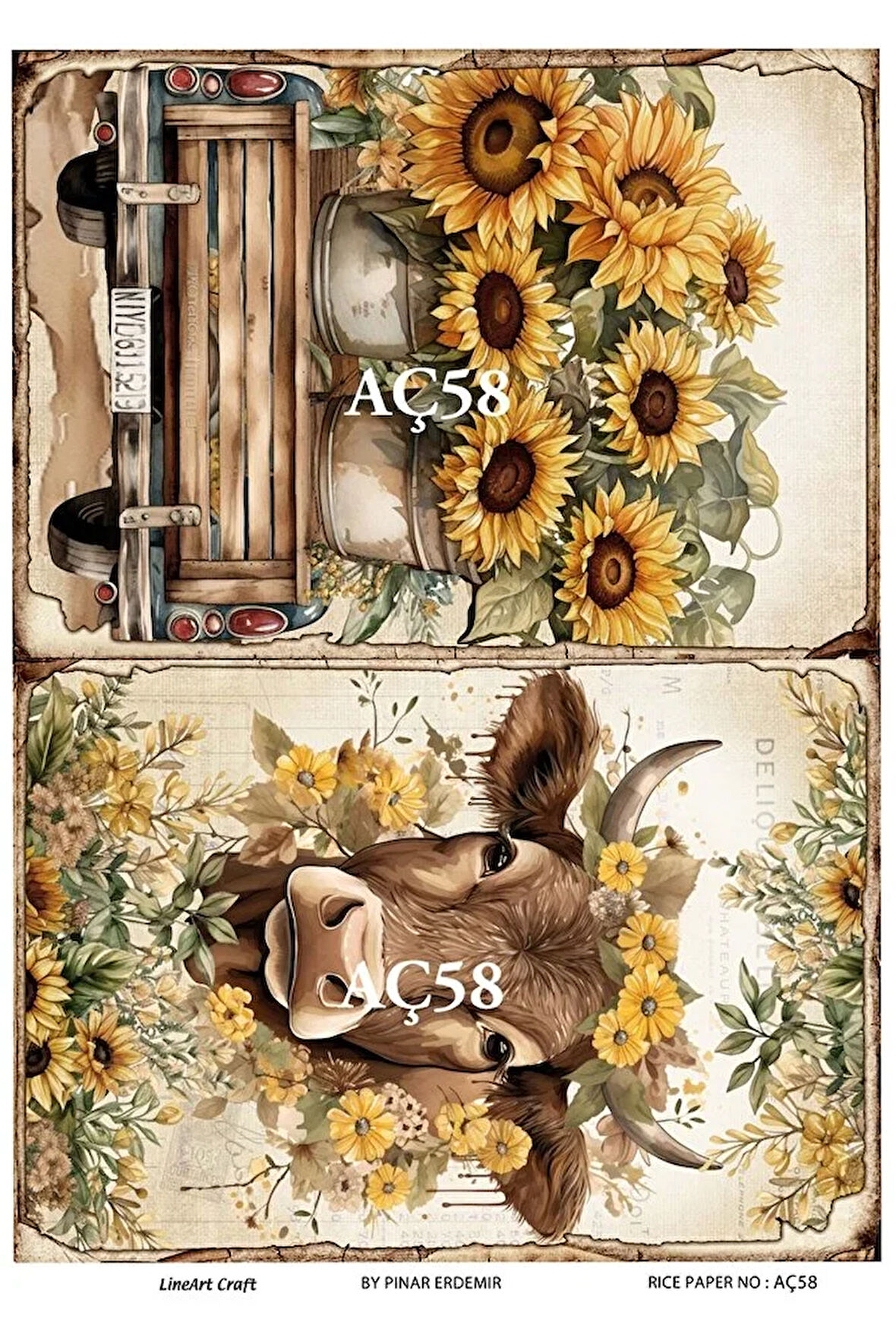 Ayçiçeği Serisi AÇ58 Ayçiçeği Pirinç Dekopaj 30x42