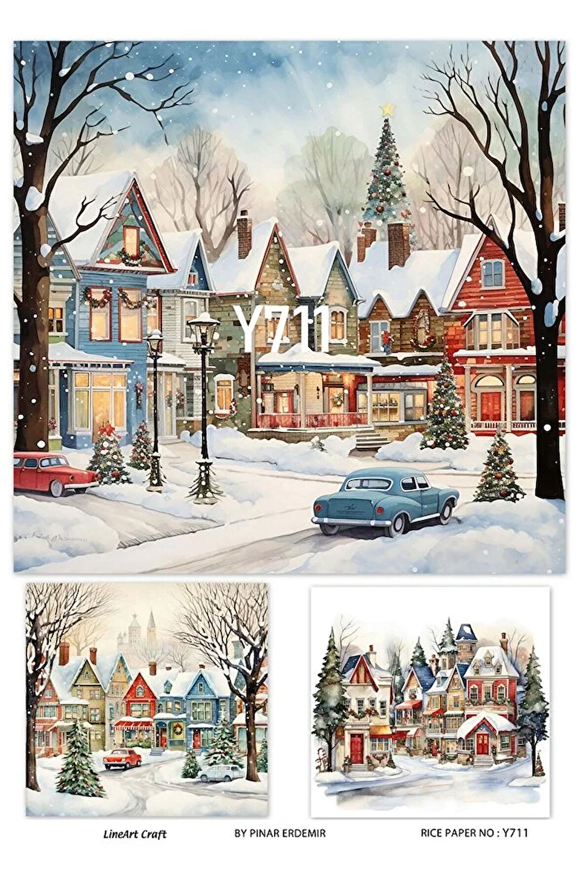 Y711 Kar Manzarası, Ev Desenli Pirinç Dekopaj 30x42