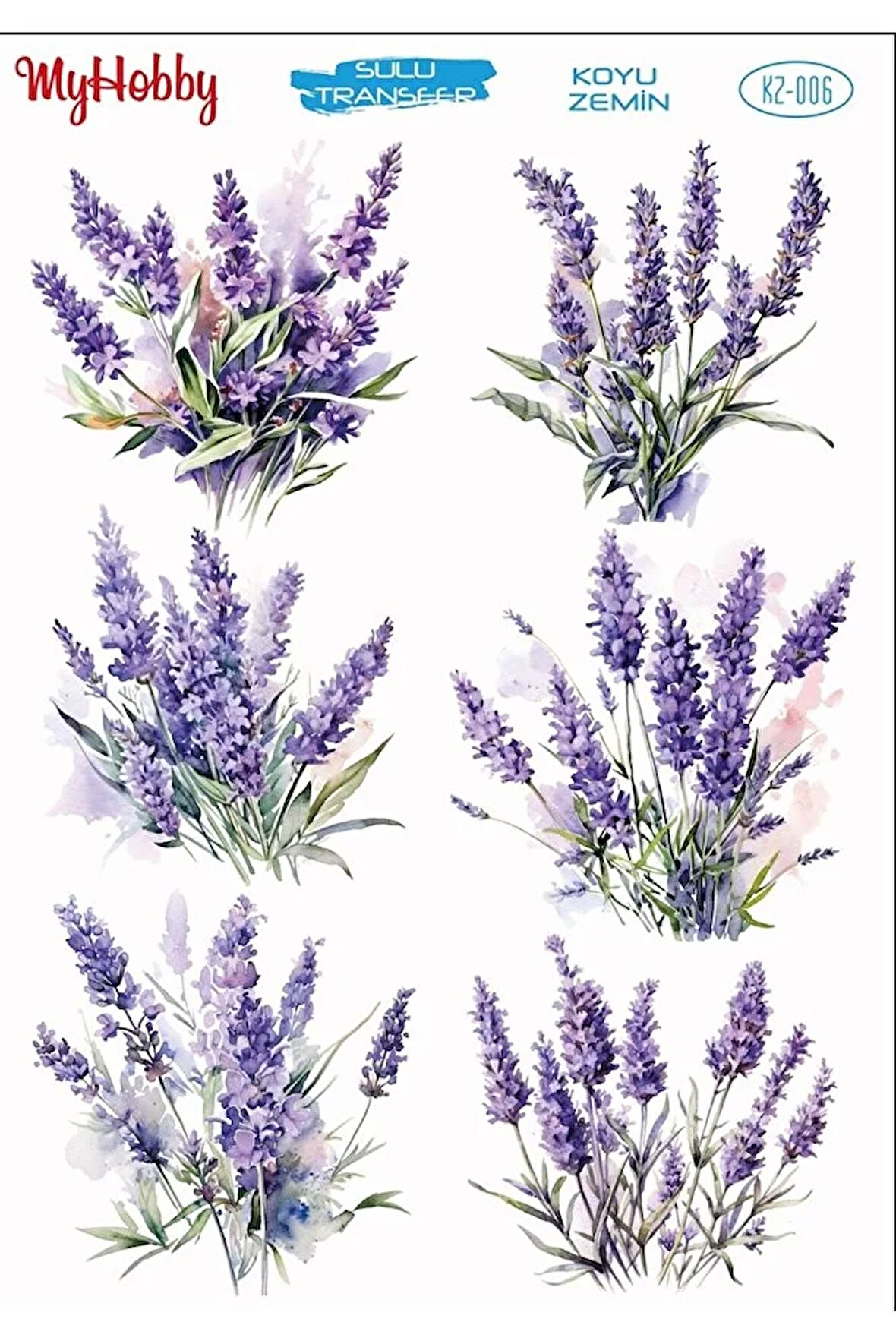 KZ006 Koyu Zemin Lavanta Desenli Sulu Transfer 25x35