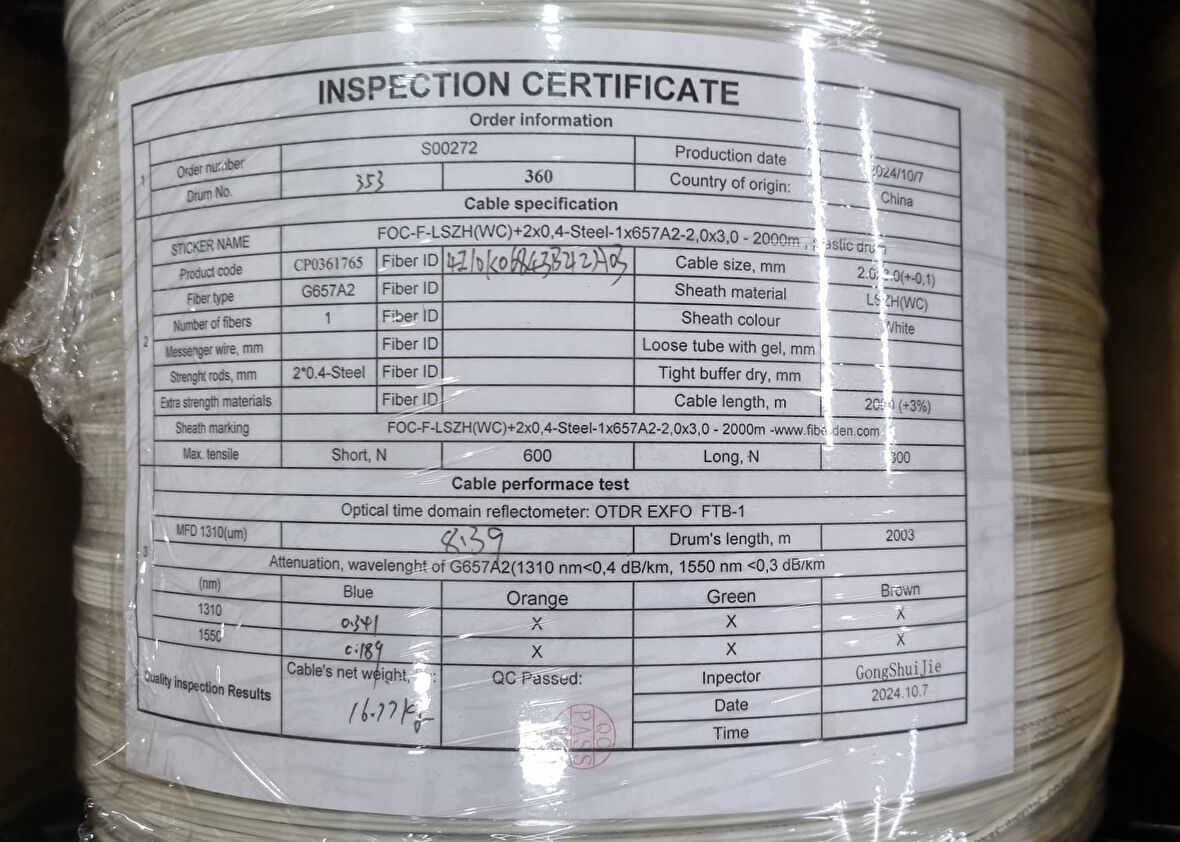 Fiber Optik Kablo (1 Core) 2x0.4mm Stell 2,0x 3.00mm LSZH (2000 M)