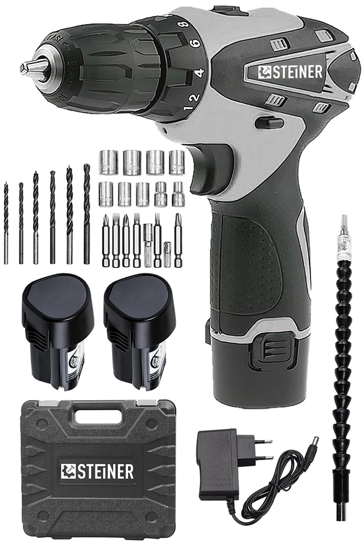 Steiner Germany Technology 36 V Metal Şanzıman Çift Akülü Şarjlı Vidalama Matkap + 24 Parça Set