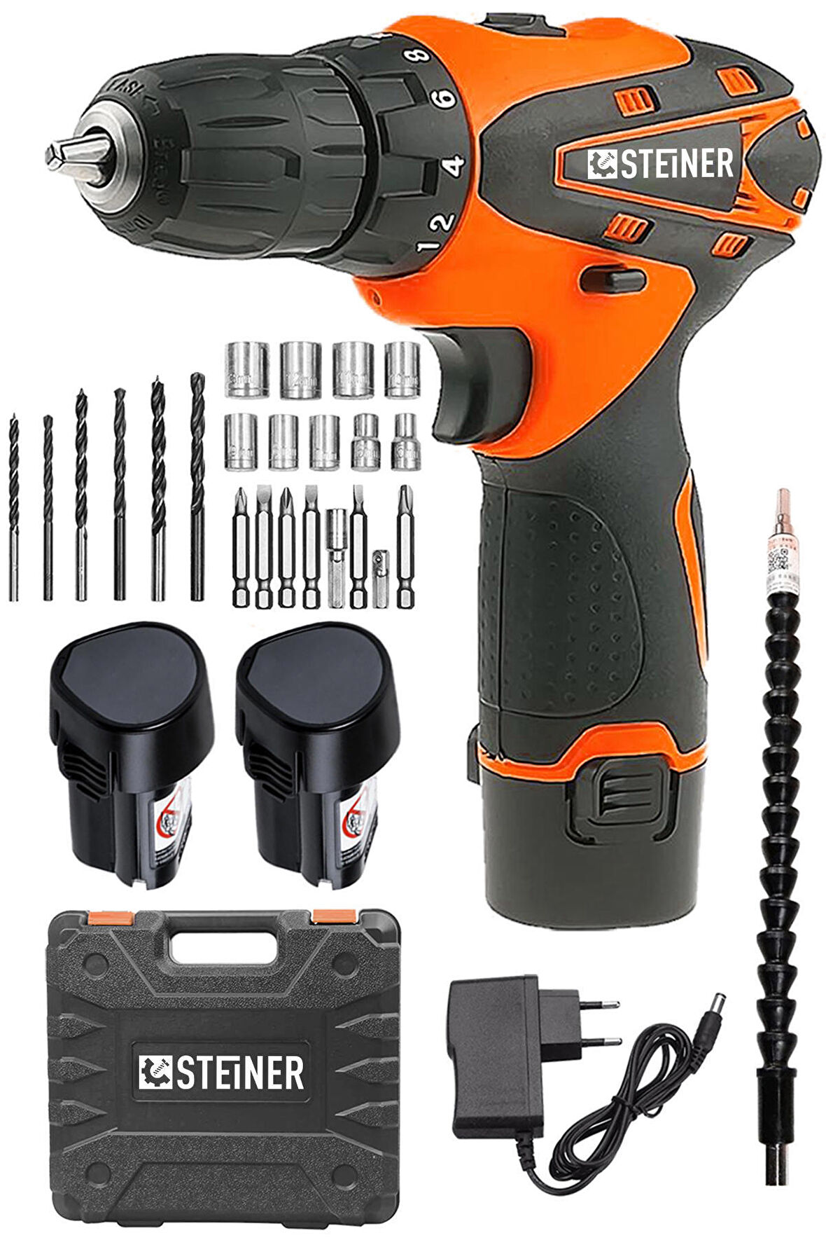 Steiner Germany Technology 36 V Metal Şanzıman Çift Akülü Şarjlı Vidalama Matkap + 24 Parça Set