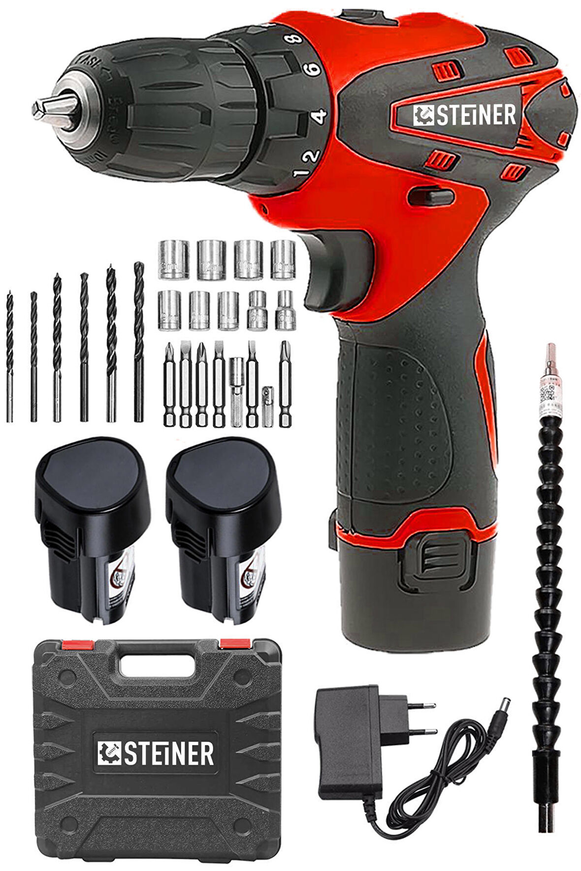 Steiner Germany Technology 36 V Metal Şanzıman Çift Akülü Şarjlı Vidalama Matkap + 24 Parça Set