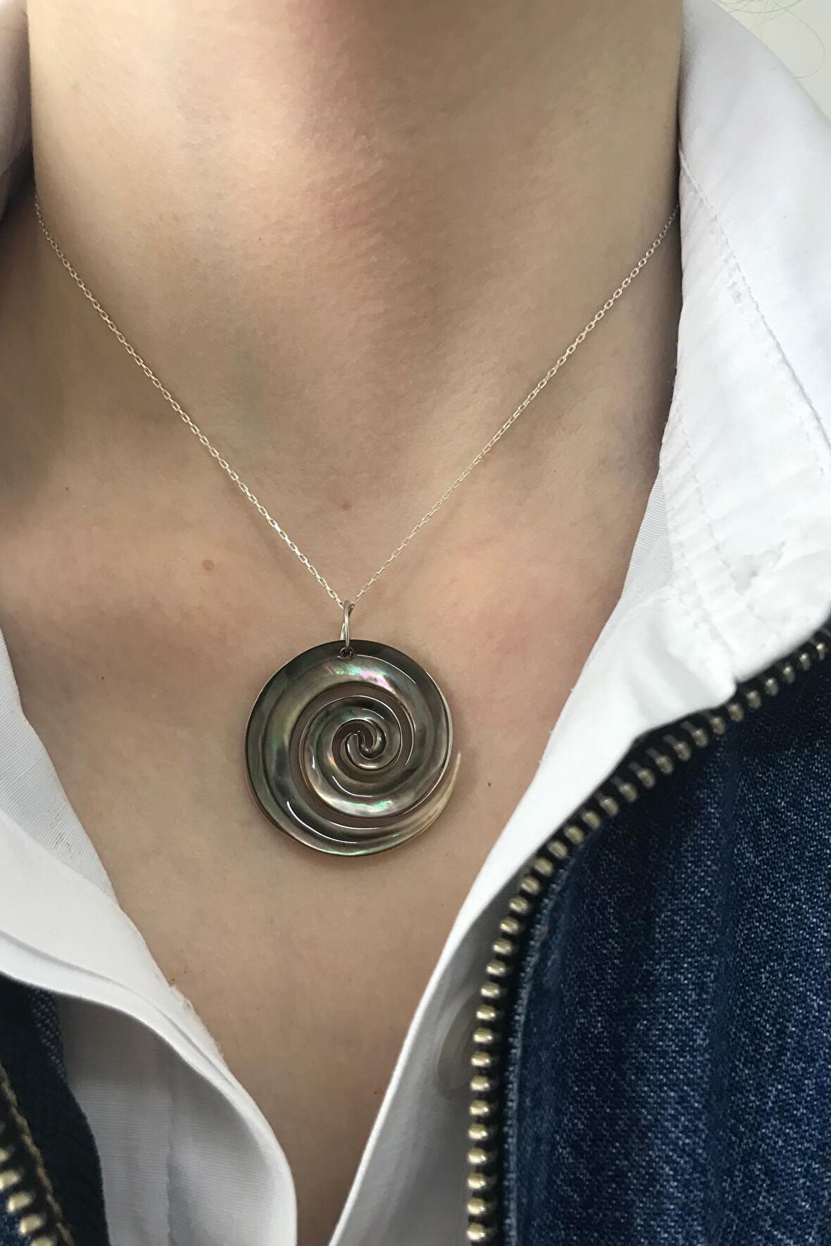 Birinci1926 925 Ayar Gümüş Mother Of Pearl Girdap Sedef Kolye