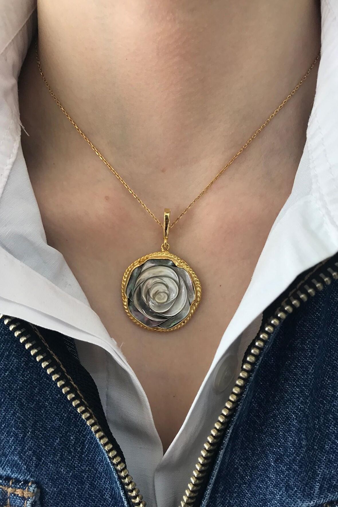 Birinci1926 925 Ayar Gümüş Mother Of Pearl Gül Sedef Kolye