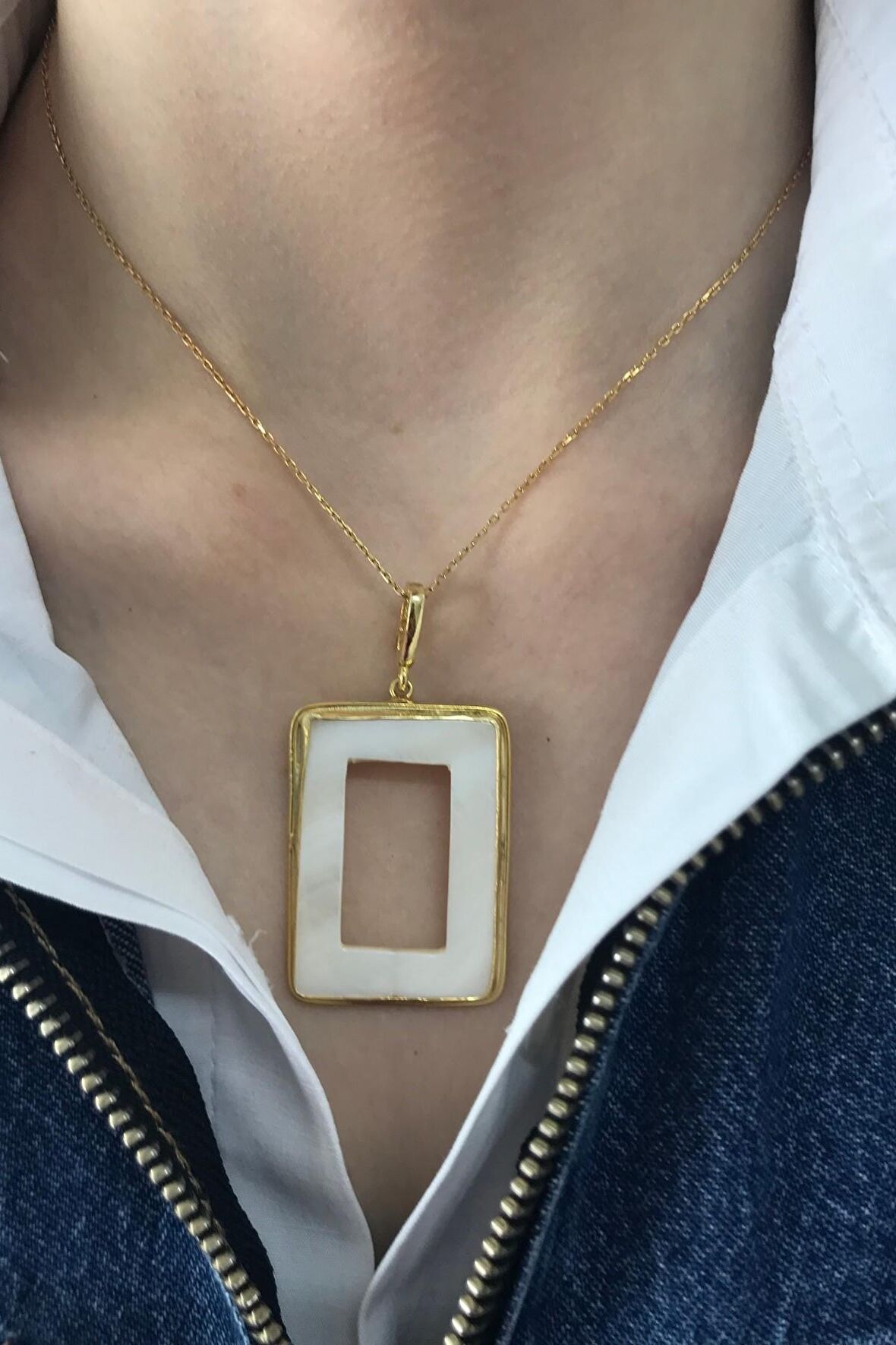 Birinci1926 925 Ayar Gümüş Mother Of Pearl Sedef Dikdörtgen Kolye