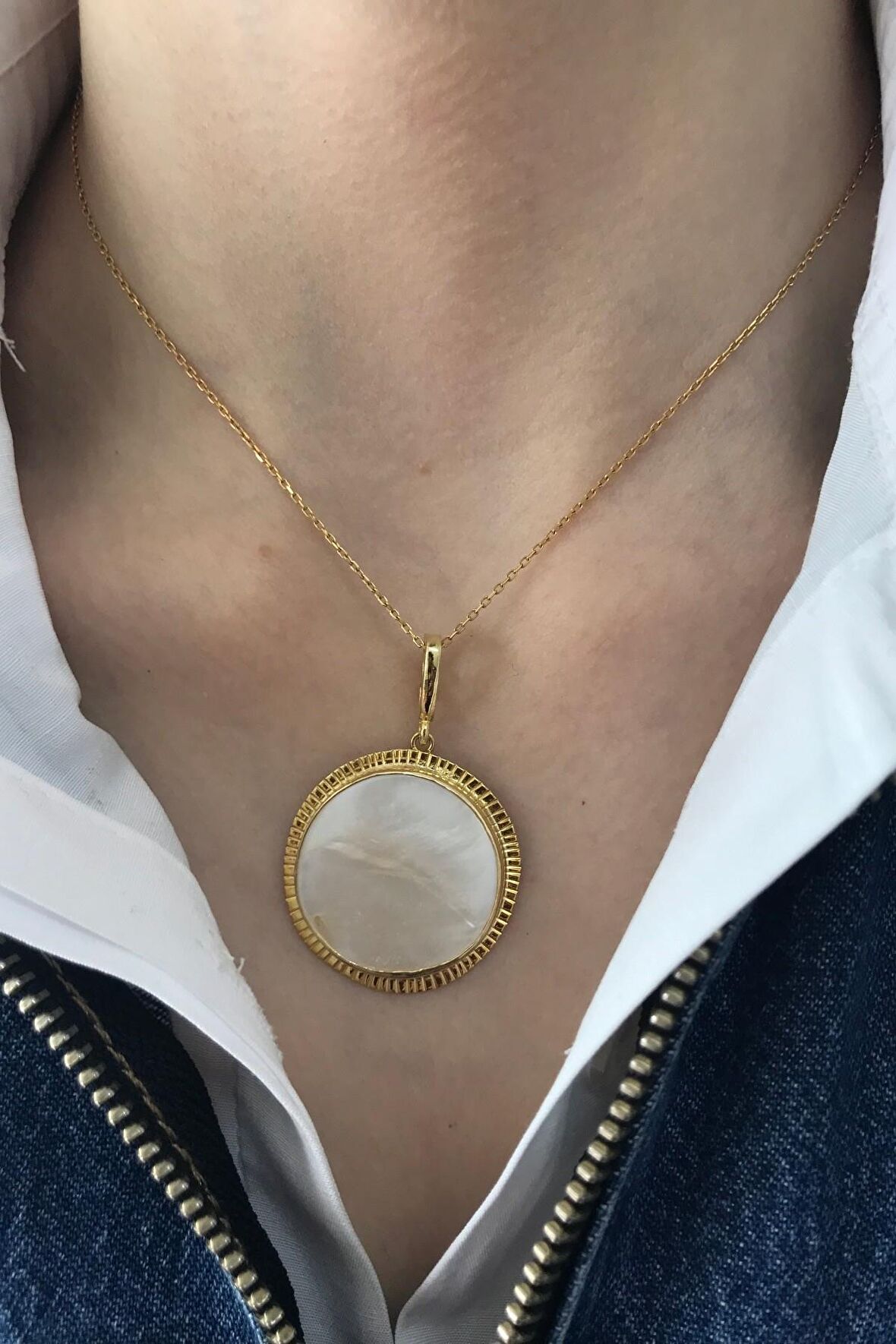 Birinci1926 925 Ayar Gümüş Mother Of Pearl Yuvarlak Sedef Kolye