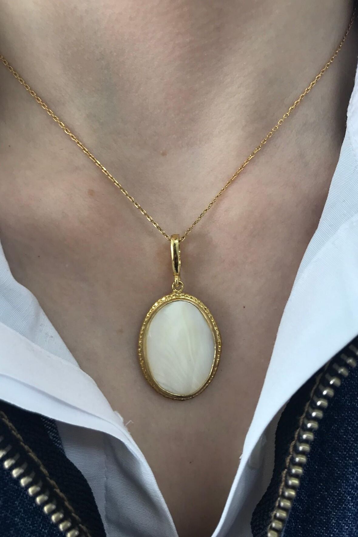 Birinci1926 925 Ayar Gümüş Mother Of Pearl Vintage Sedef Kolye