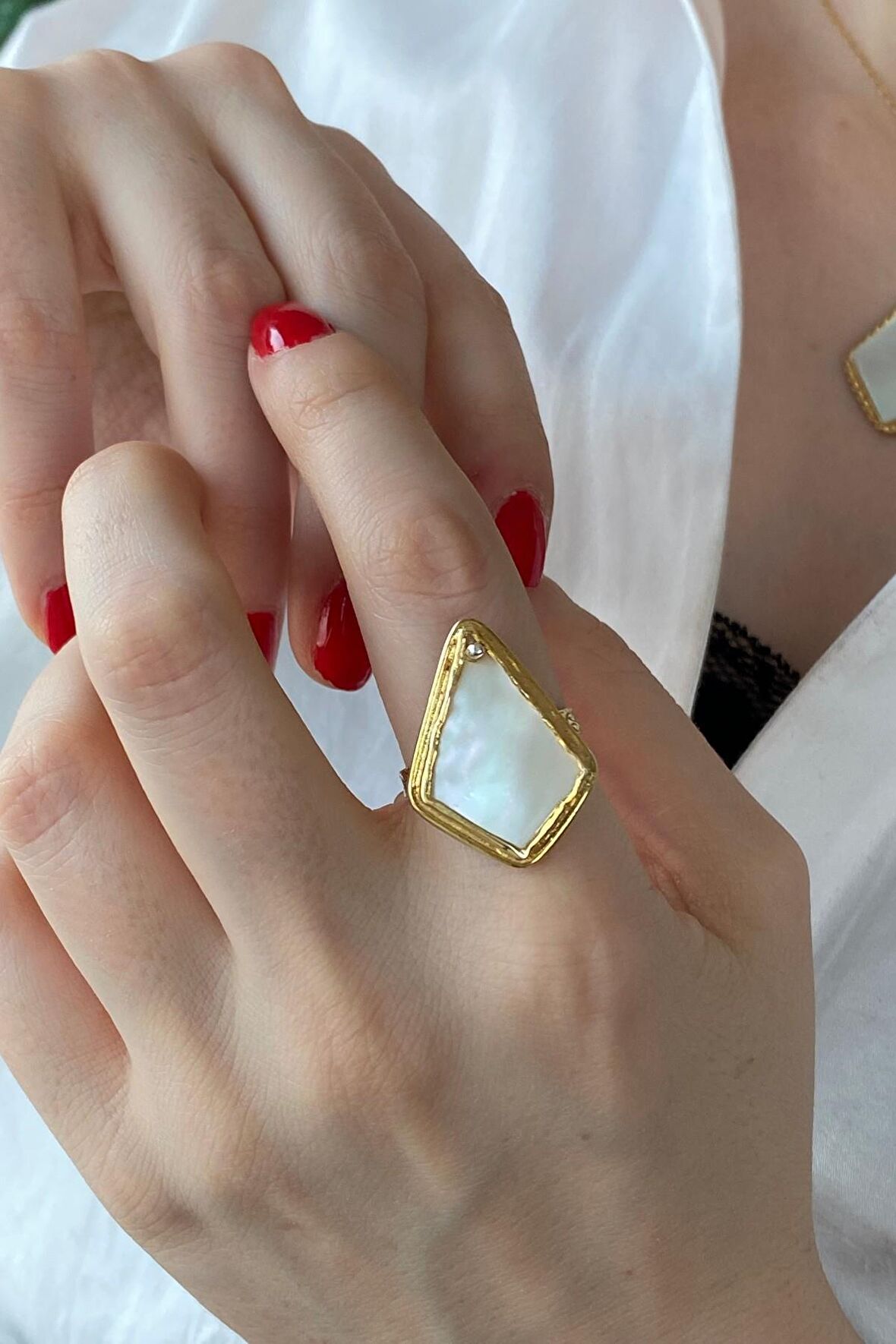 Birinci1926 925 Ayar Gümüş  Vintage Geometrik Mother of Pearl Yüzük