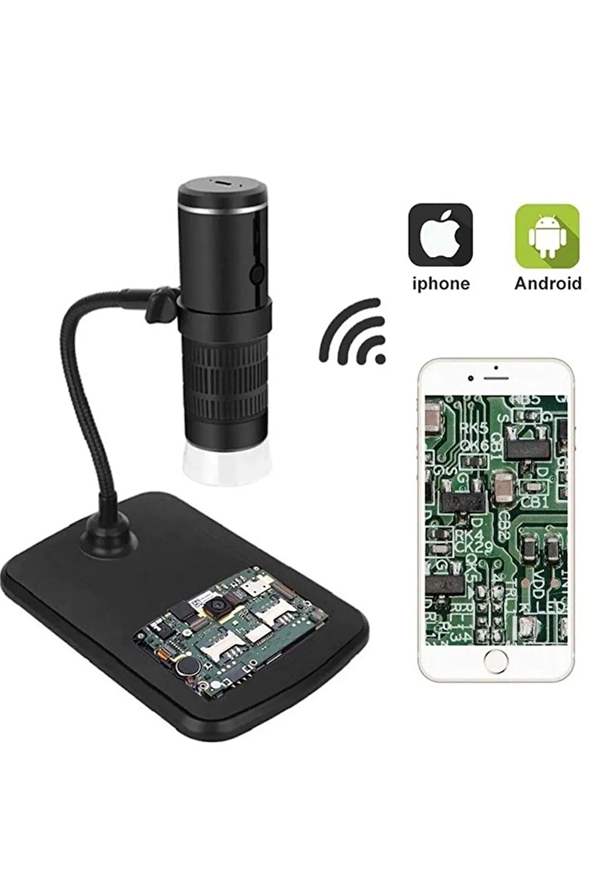 1000X WiFi Dijital LED Kablosuz Pilli Mikroskop 1080P