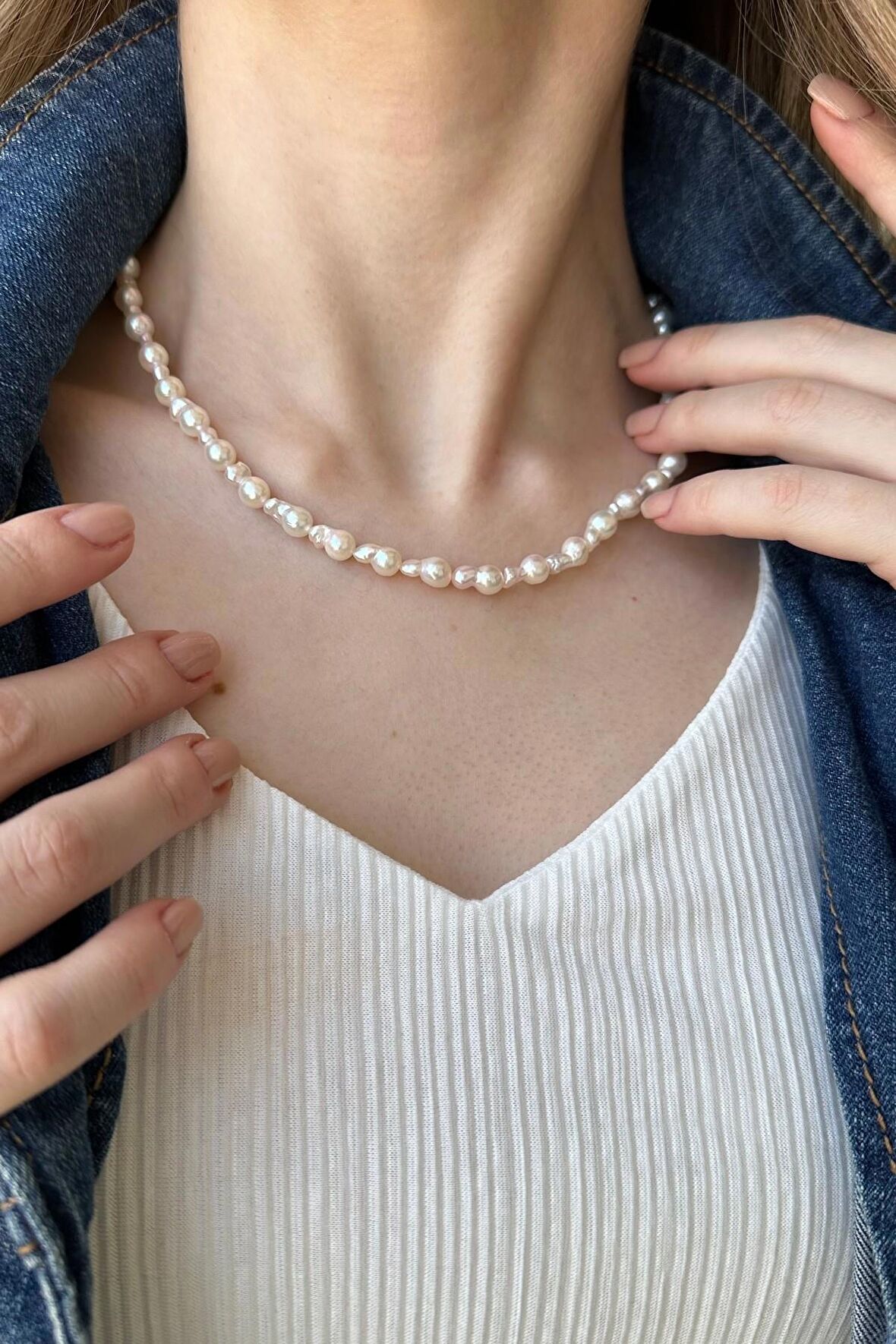 Birinci1926 925 Ayar Gümüş Barok 9 mm İnci Kadın Kolye