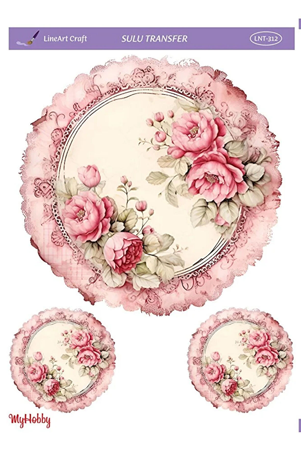 LNT-312 Pembe Çiçekler, Tepsi, Sunumluk, Çerçeve 25 * 35 cm Sulu Transfer