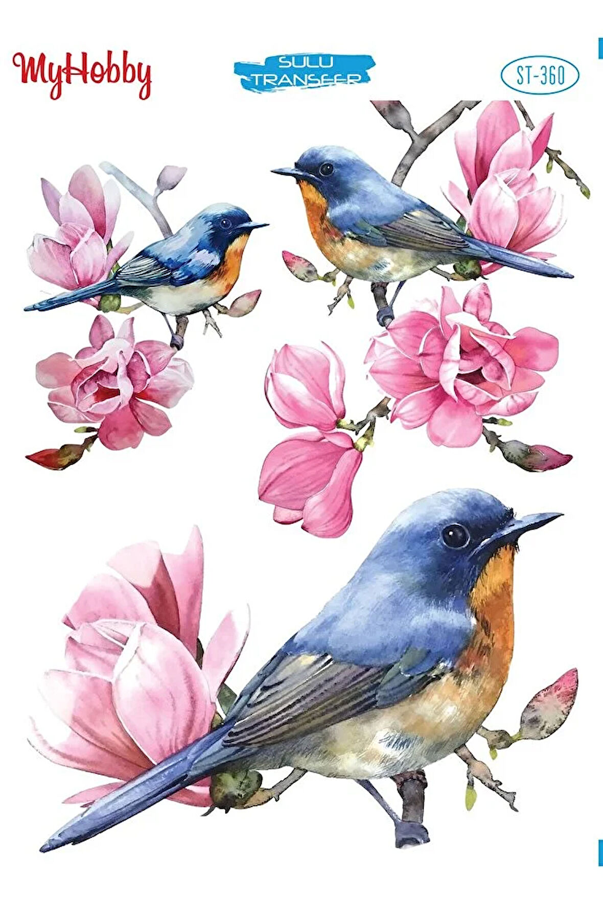 ST 360 Dal Üstünde Kuş Desenli Sulu Transfer 25*35 cm