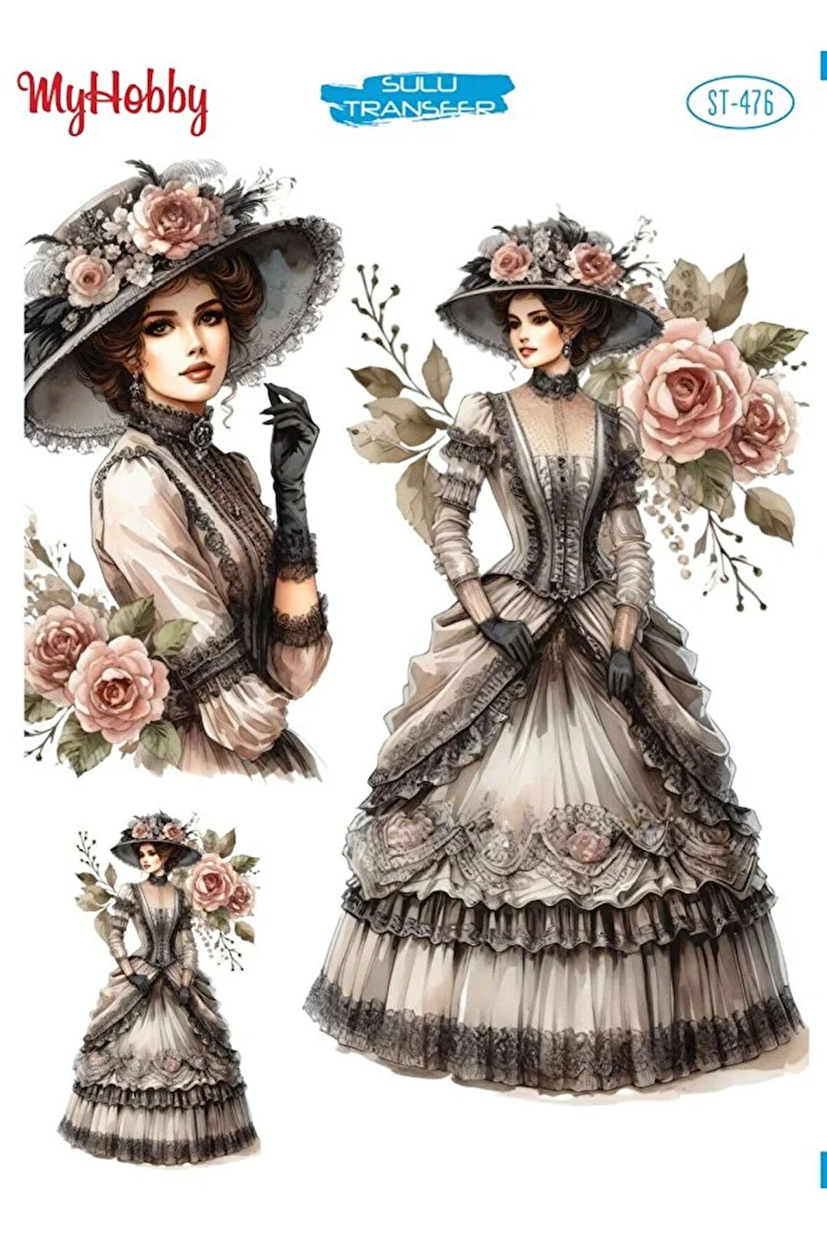 ST 476 Klasik Dönem Kadın Desenli Sulu Transfer 25*35 cm