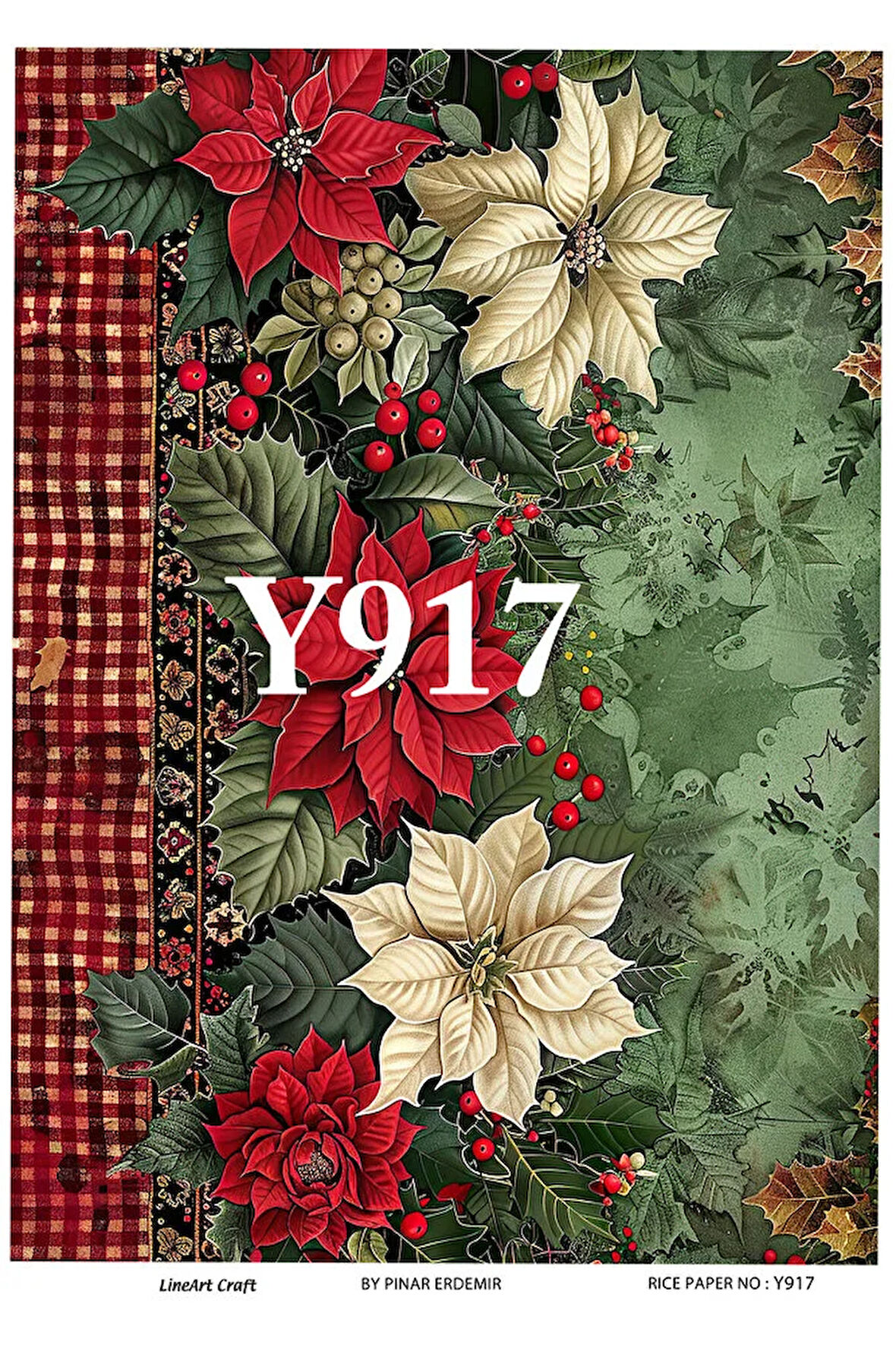 Y917 Yeniyıl Serisi Krizantem, Yılbaşı Çiçeği 29*42 cm Pirinç Dekopaj