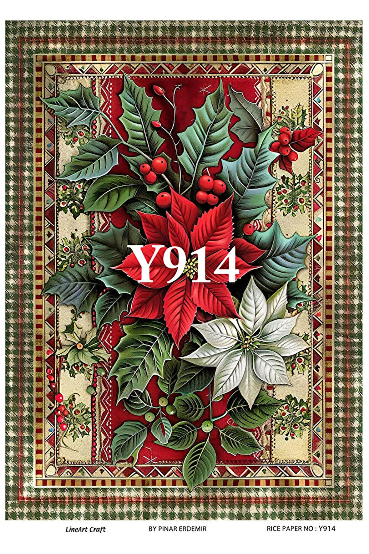 Y914 Yeniyıl Serisi Krizantem, Yılbaşı Çiçeği 29*42 cm Pirinç Dekopaj