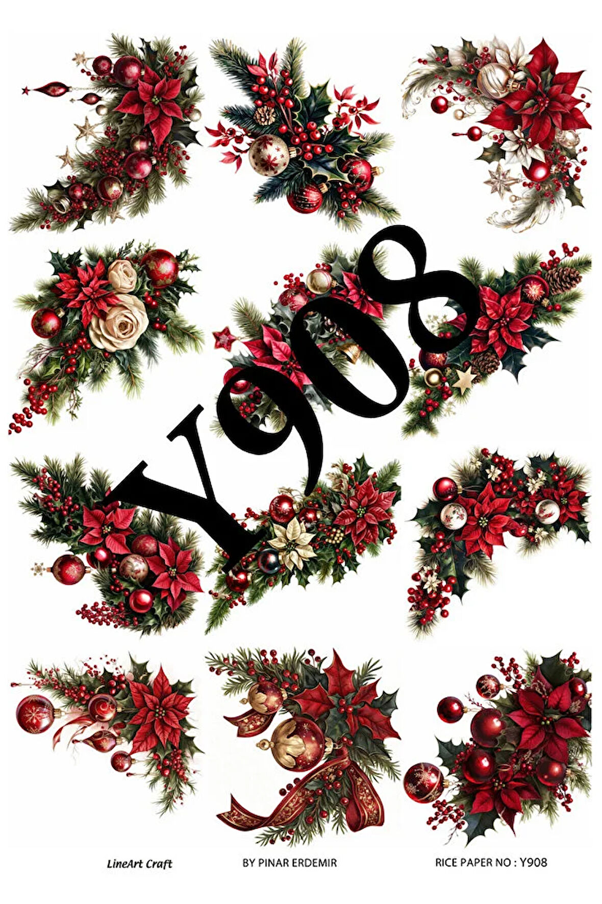 Y908 Yeniyıl Serisi Krizantem, Yılbaşı Çiçeği 29*42 cm Pirinç Dekopaj