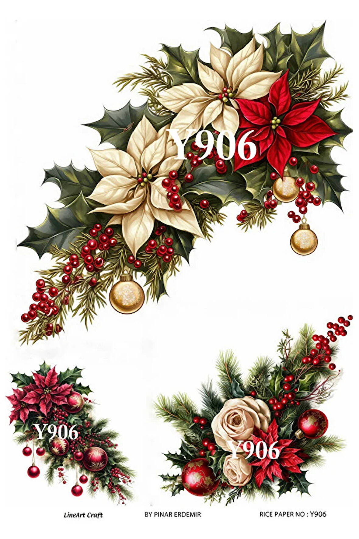 Y906 Yeniyıl Serisi Krizantem, Yılbaşı Çiçeği 29*42 cm Pirinç Dekopaj