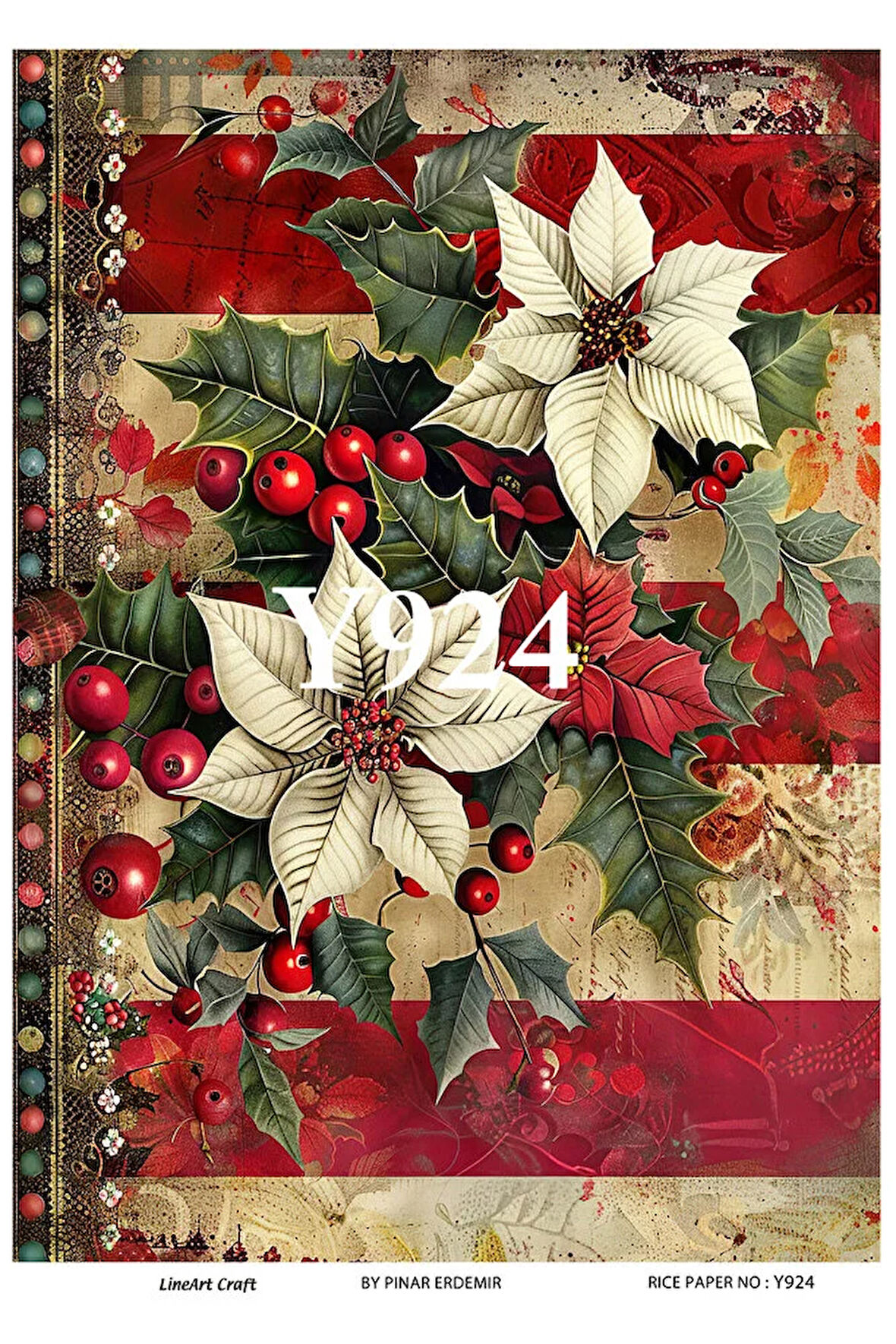 Y924 Yeniyıl Serisi Krizantem, Yılbaşı Çiçeği 29*42 cm Pirinç Dekopaj