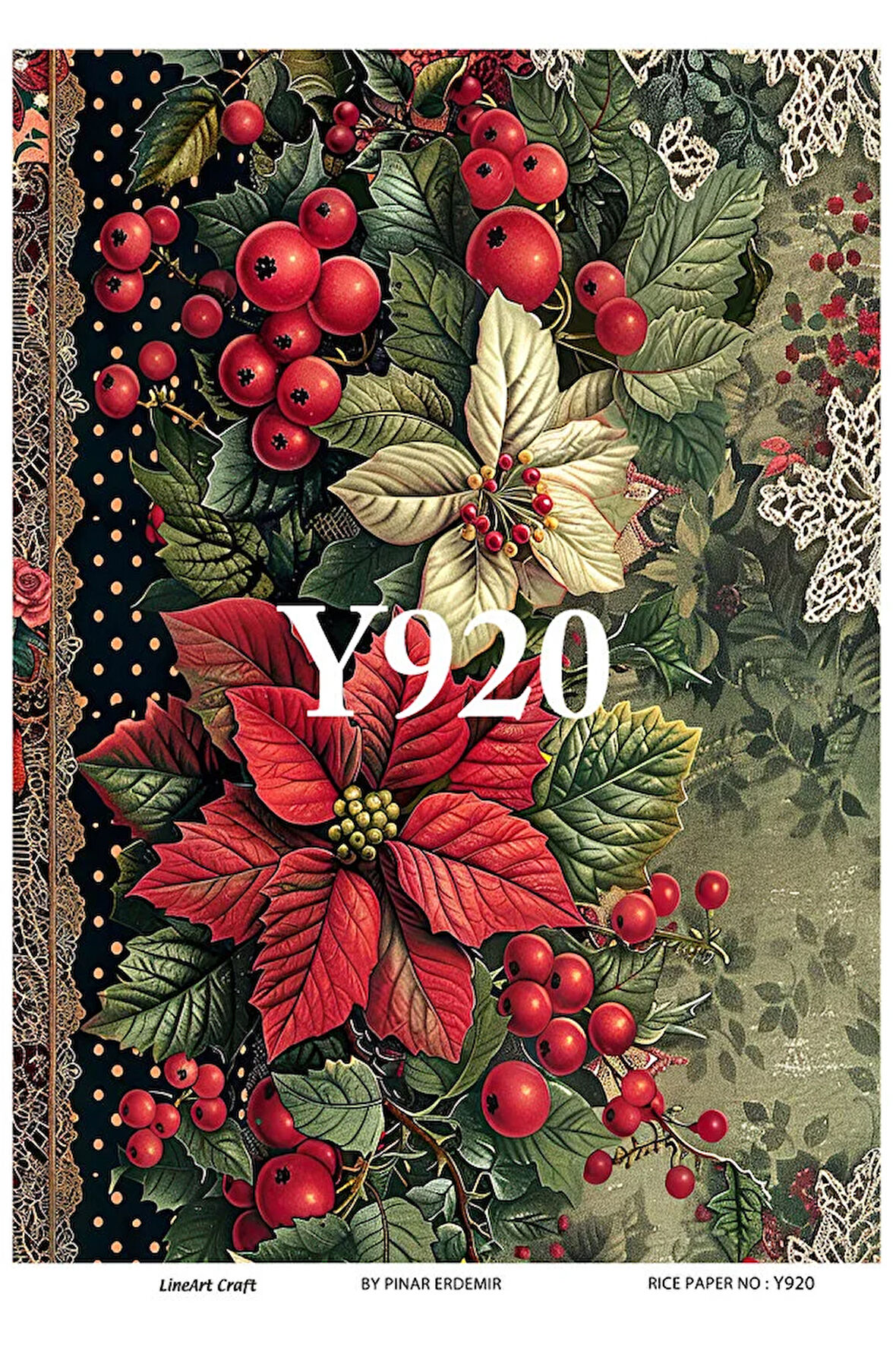 Y920 Yeniyıl Serisi Krizantem, Yılbaşı Çiçeği 29*42 cm Pirinç Dekopaj