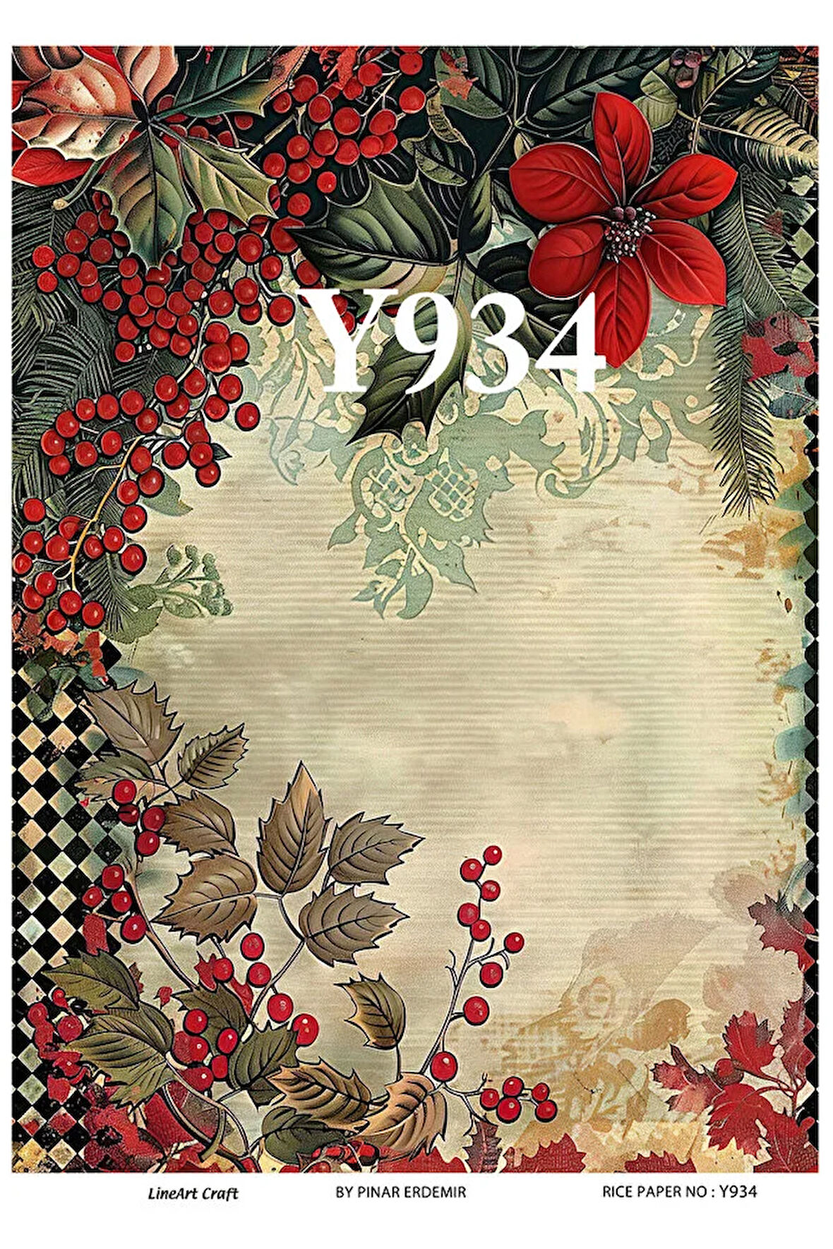 Y934 Yeniyıl Serisi Krizantem, Yılbaşı Çiçeği 29*42 cm Pirinç Dekopaj