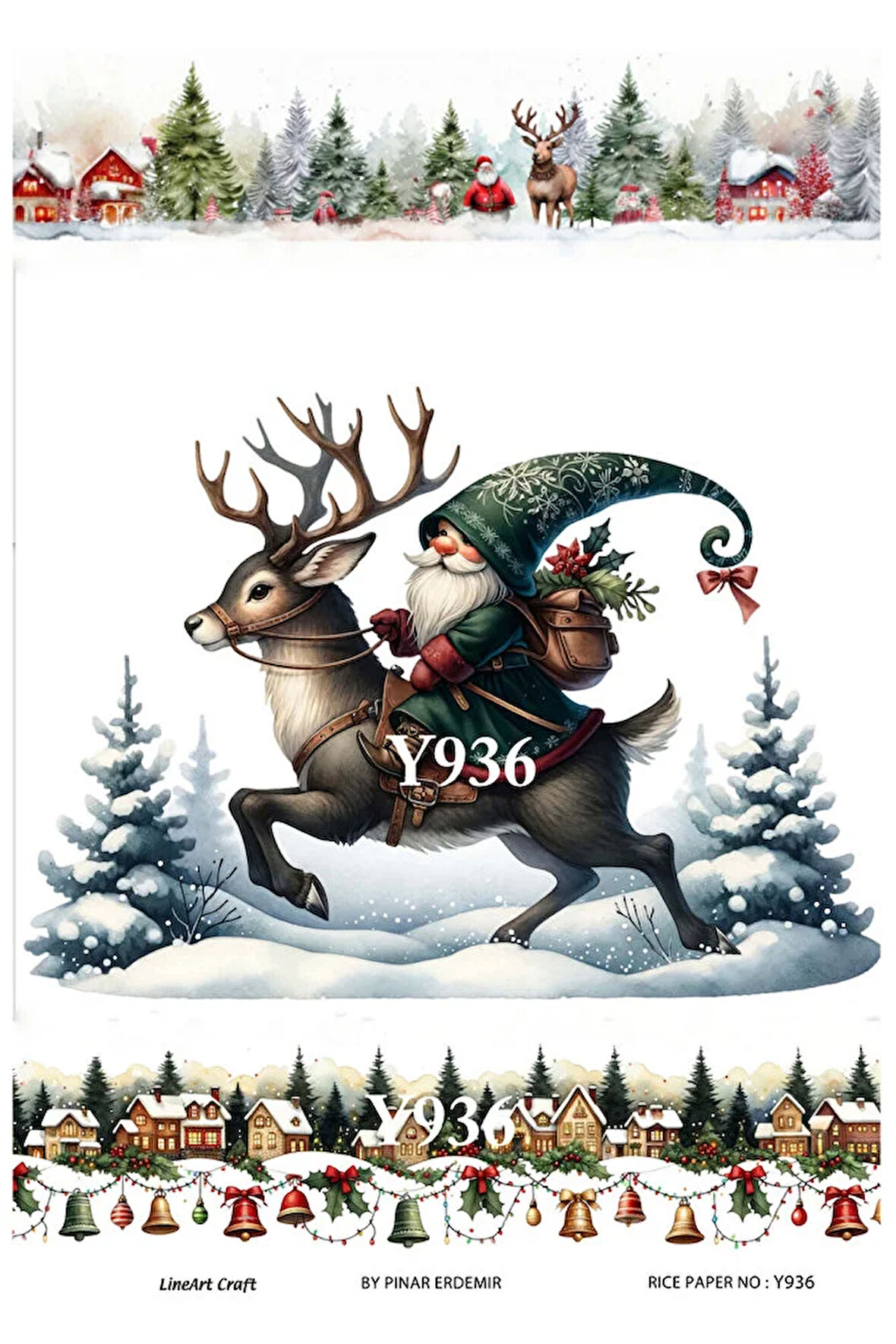 Y936 Yeniyıl Serisi Sakallı Cüce, Kasaba, Geyik 29*42 cm Pirinç Dekopaj