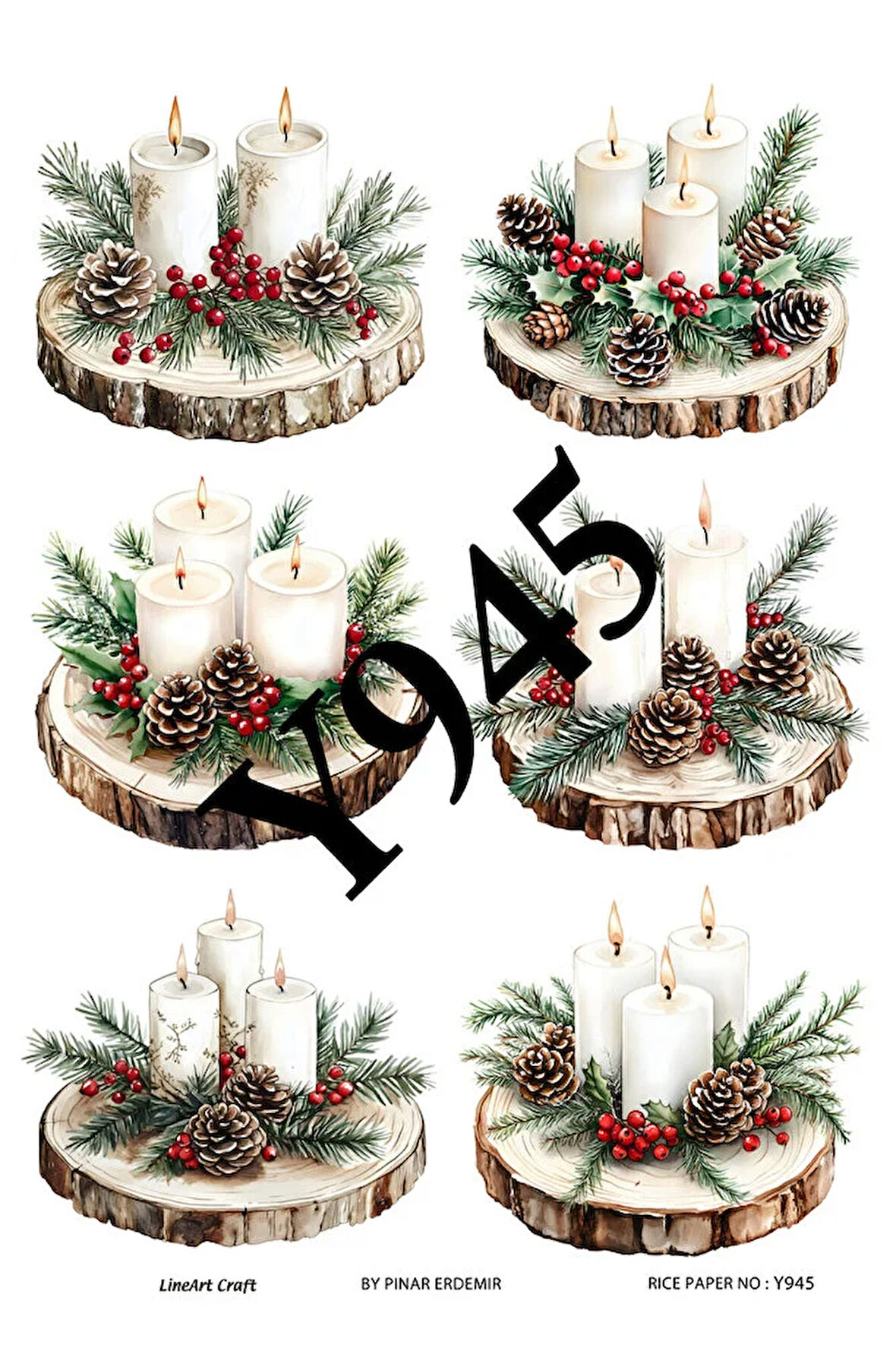 Y945 Yeniyıl Serisi Odun, Mum 29*42 cm Pirinç Dekopaj