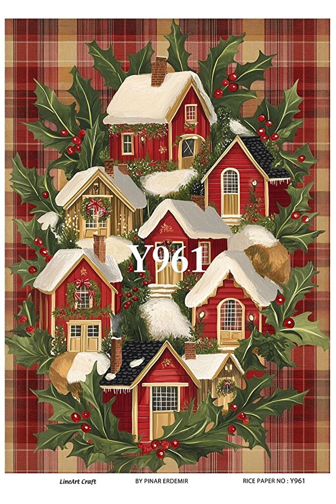 Y961 Yeniyıl Serisi, Ekose, Ev Desenli Pirinç Dekopaj 30*42 cm