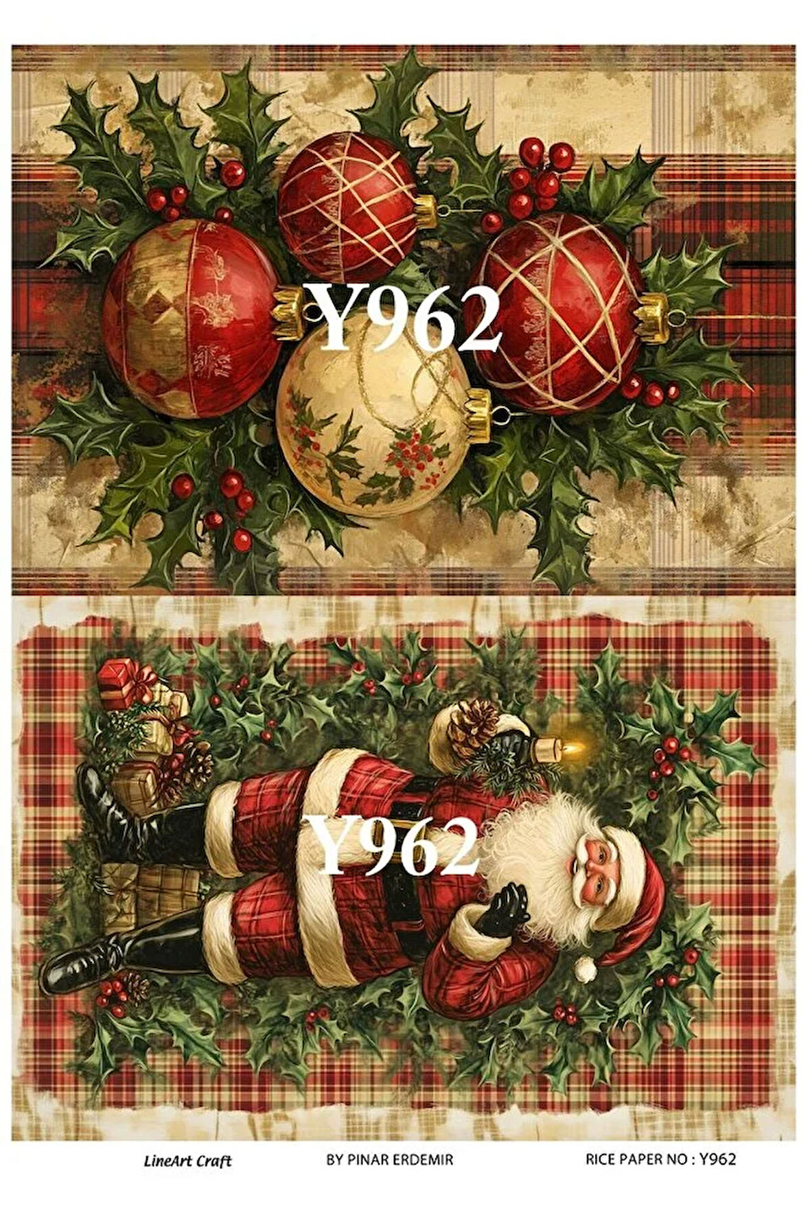 Y962 Yeniyıl Serisi, Noel Baba Desenli Pirinç Dekopaj 30*42 cm