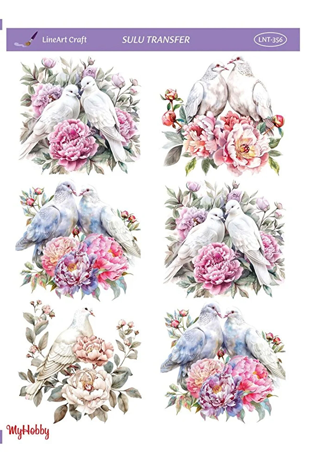 LNT 356 Güvercin Çift Desenli Açık Zemin Sulu Transfer 25*35 cm