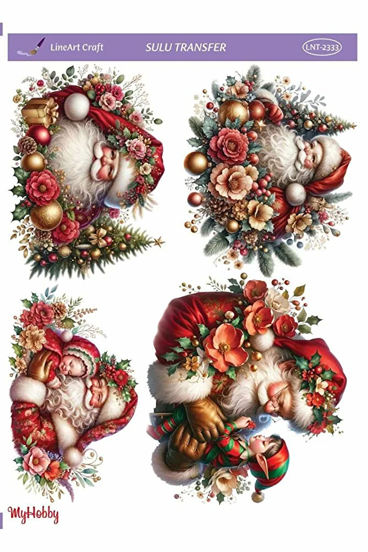 LNT2333 Yeniyıl Serisi, Noel Baba Desenli Açık Zemin Sulu Transfer 25*35 cm