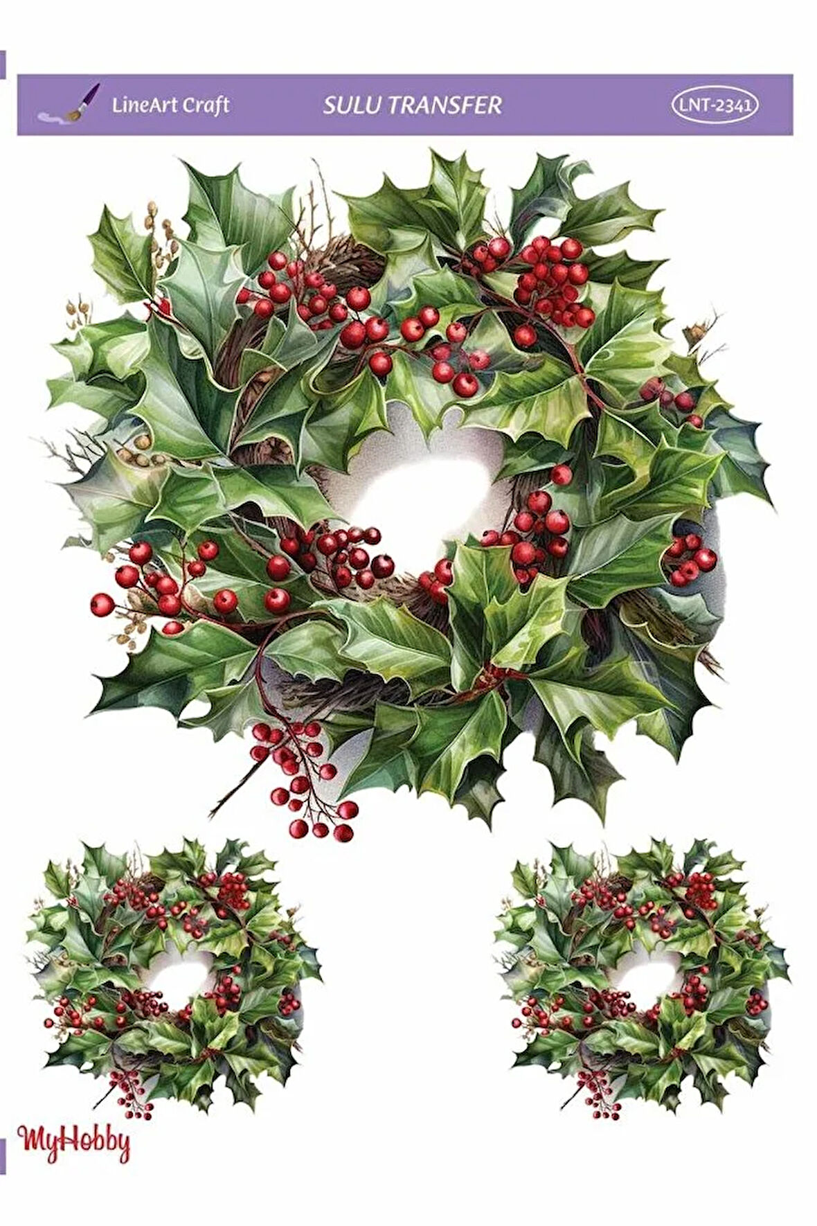 LNT2341 Yeniyıl Serisi, Kokina, Çelenk Desenli Açık Zemin Sulu Transfer 25*35 cm