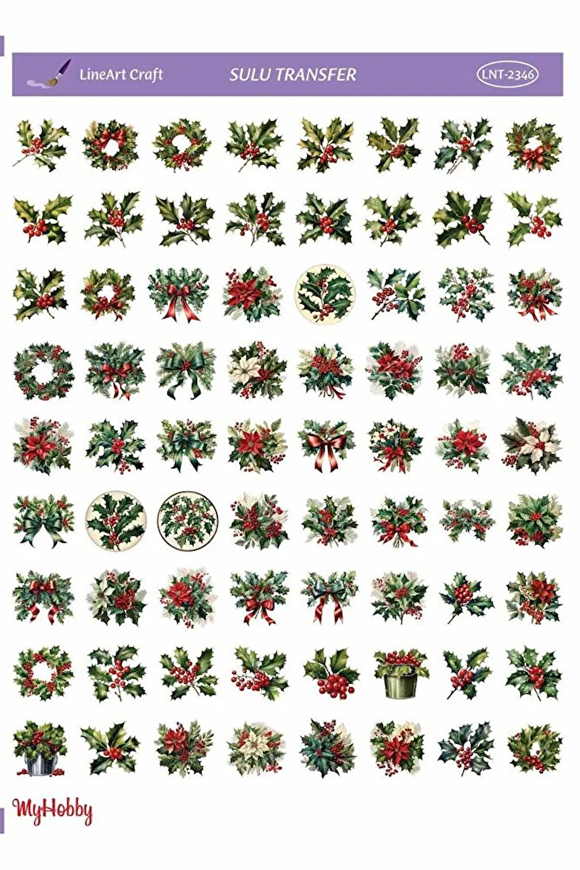 LNT2346 Yeniyıl Serisi, Kokina, Çelenk Desenli Açık Zemin Sulu Transfer 25*35 cm