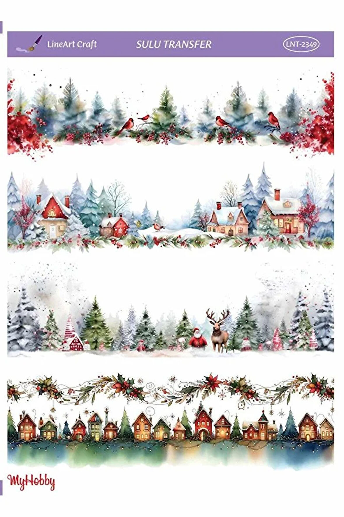 LNT2349 Yeniyıl Serisi, Ev ve Kar Manzarası Açık Zemin Sulu Transfer 25*35 cm