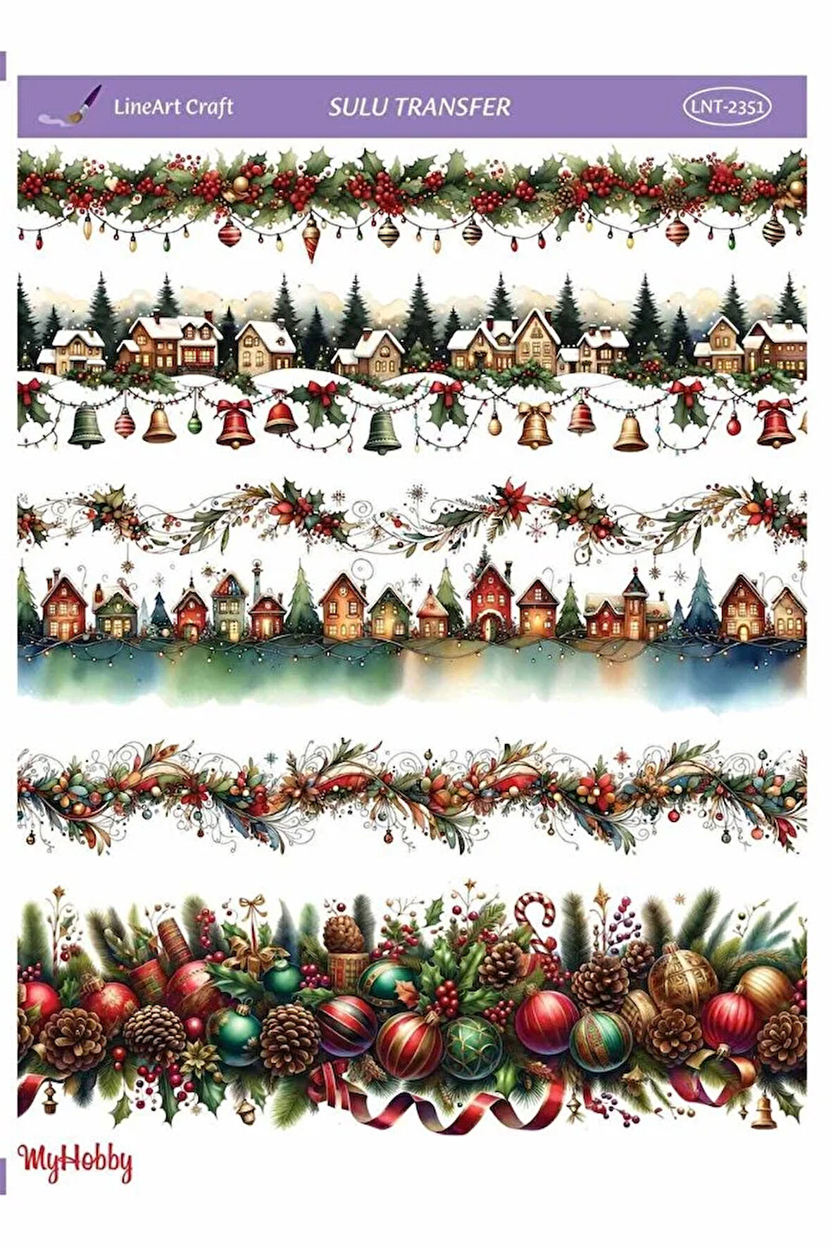 LNT2351 Yeniyıl Serisi, Bordür Desenli Açık Zemin Sulu Transfer 25*35 cm