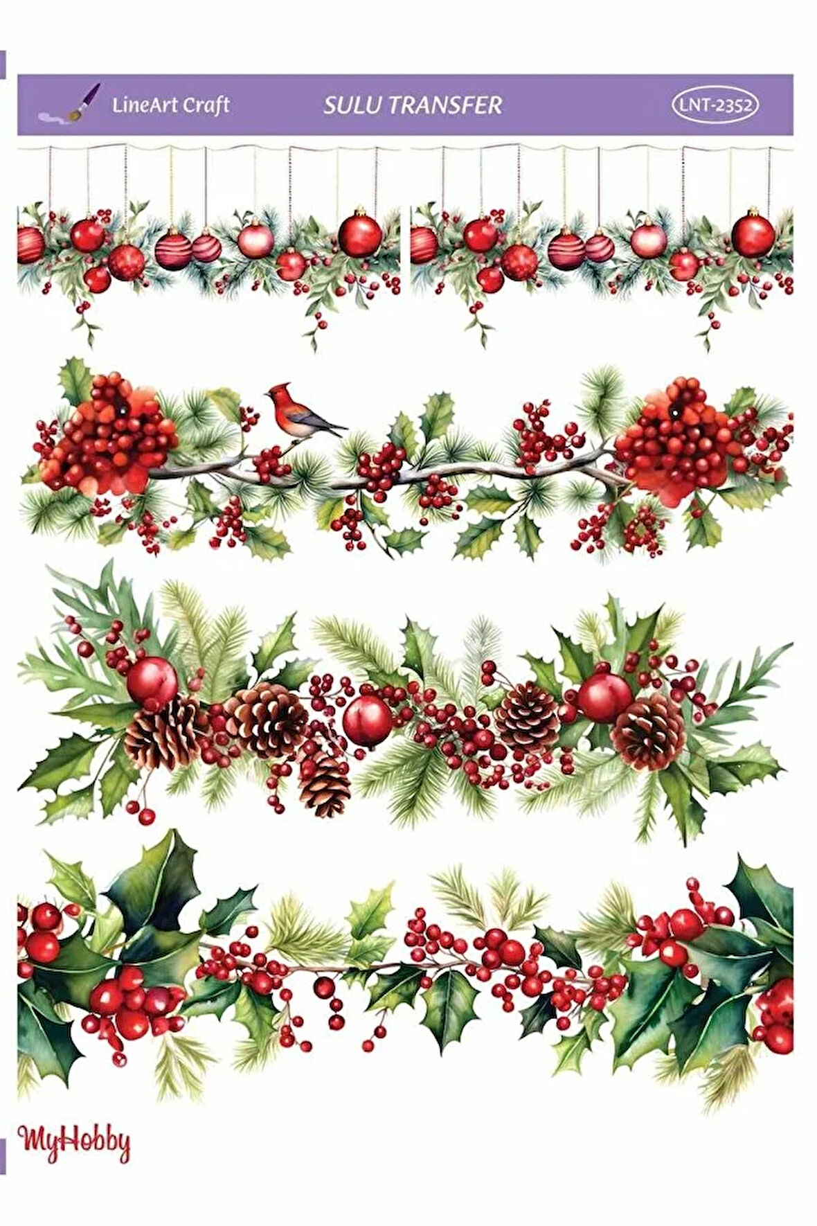 LNT2352 Yeniyıl Serisi, Kokina Desenli Açık Zemin Sulu Transfer 25*35 cm