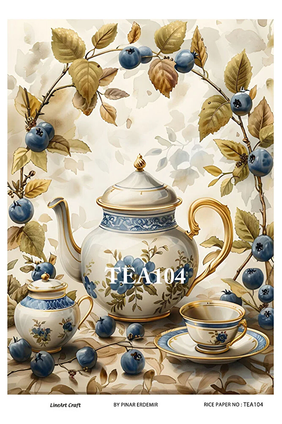 Çay Serisi TEA104 Fincan, Çiçek, Pano Desenli 29*42 cm Pirinç Dekopaj