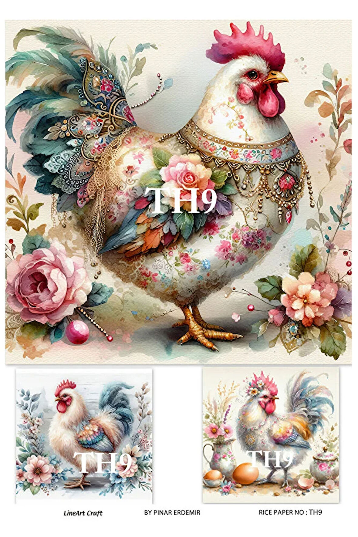 TH9 Tavuk, Horoz Desenli 29*42 cm Pirinç Dekopaj